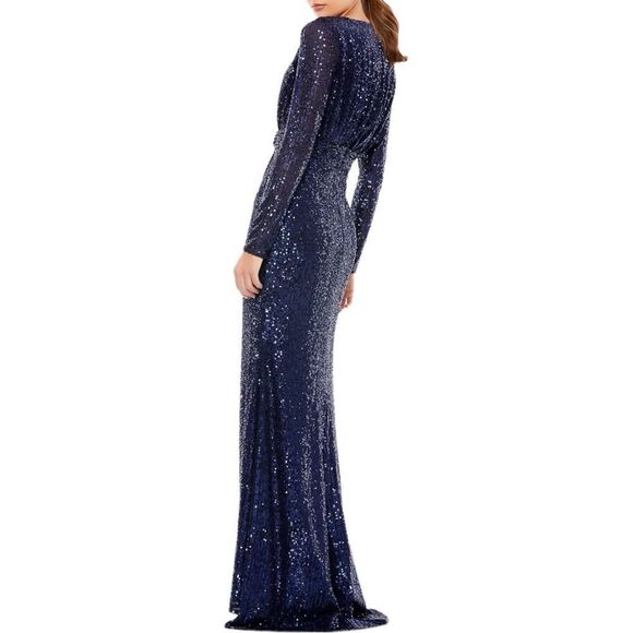 MAC DUGGAL Women’s Sequined Long Sleeves Gown in the Size 12 in Midnight Blue - Picture 5 of 12